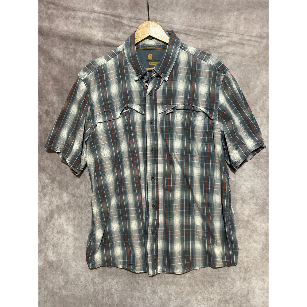 Carhartt Force Relaxed Fit Short-Sleeve Button-Up Gray Red size L